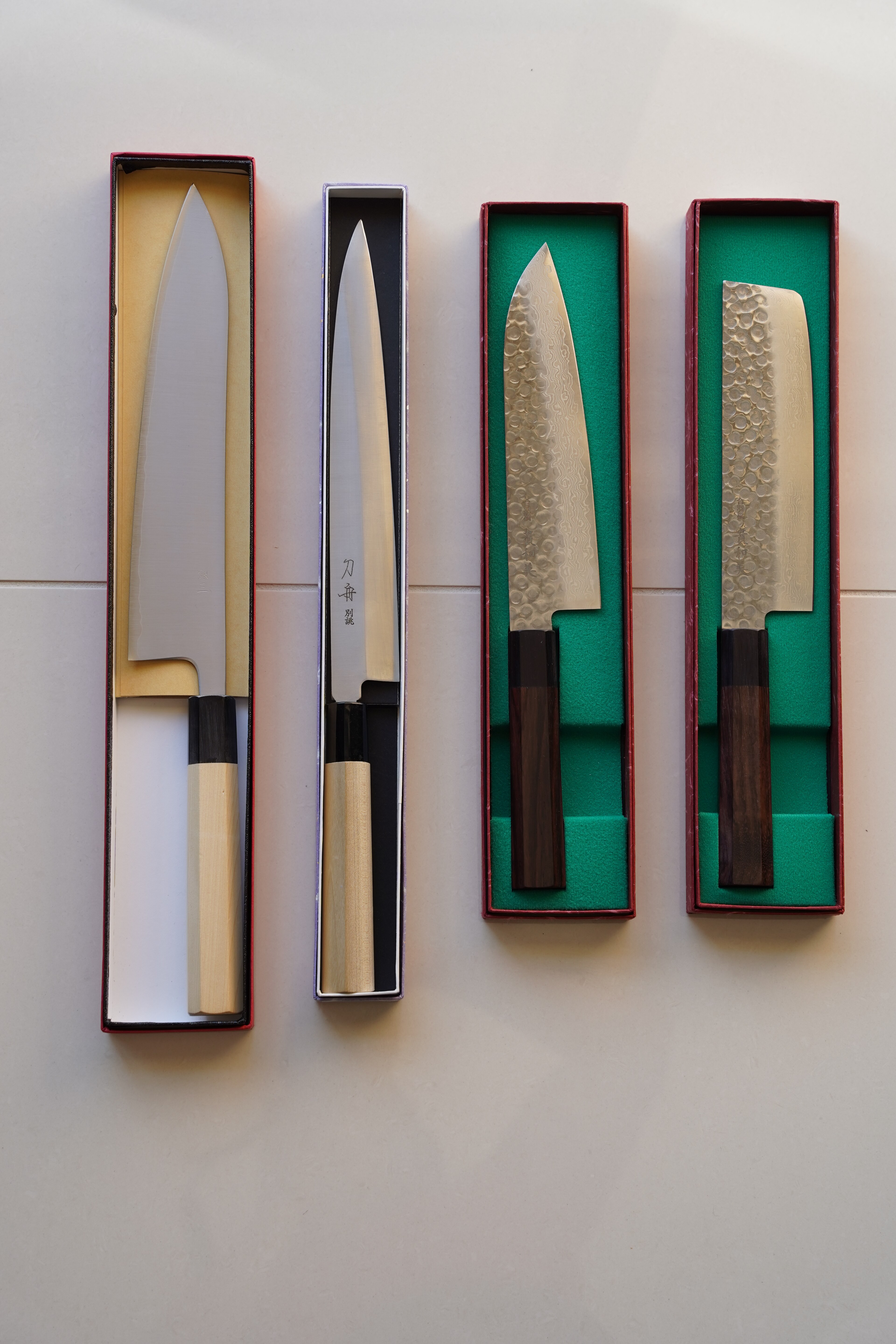 Four Japanese kitchen knife profiles